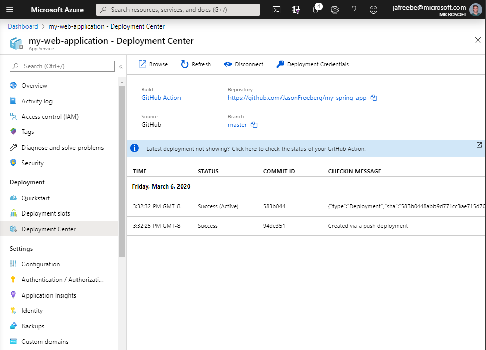 Deployment Center Dashboard
