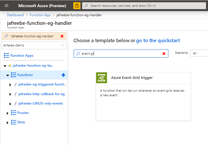 Create an evet grid triggered function