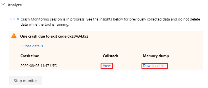 Crash Monitoring Details