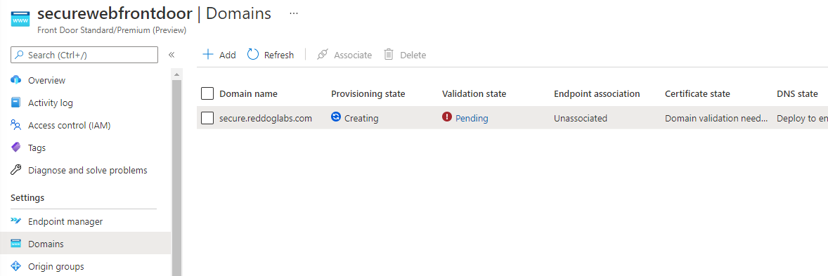 Azure Front Door Validate Domain