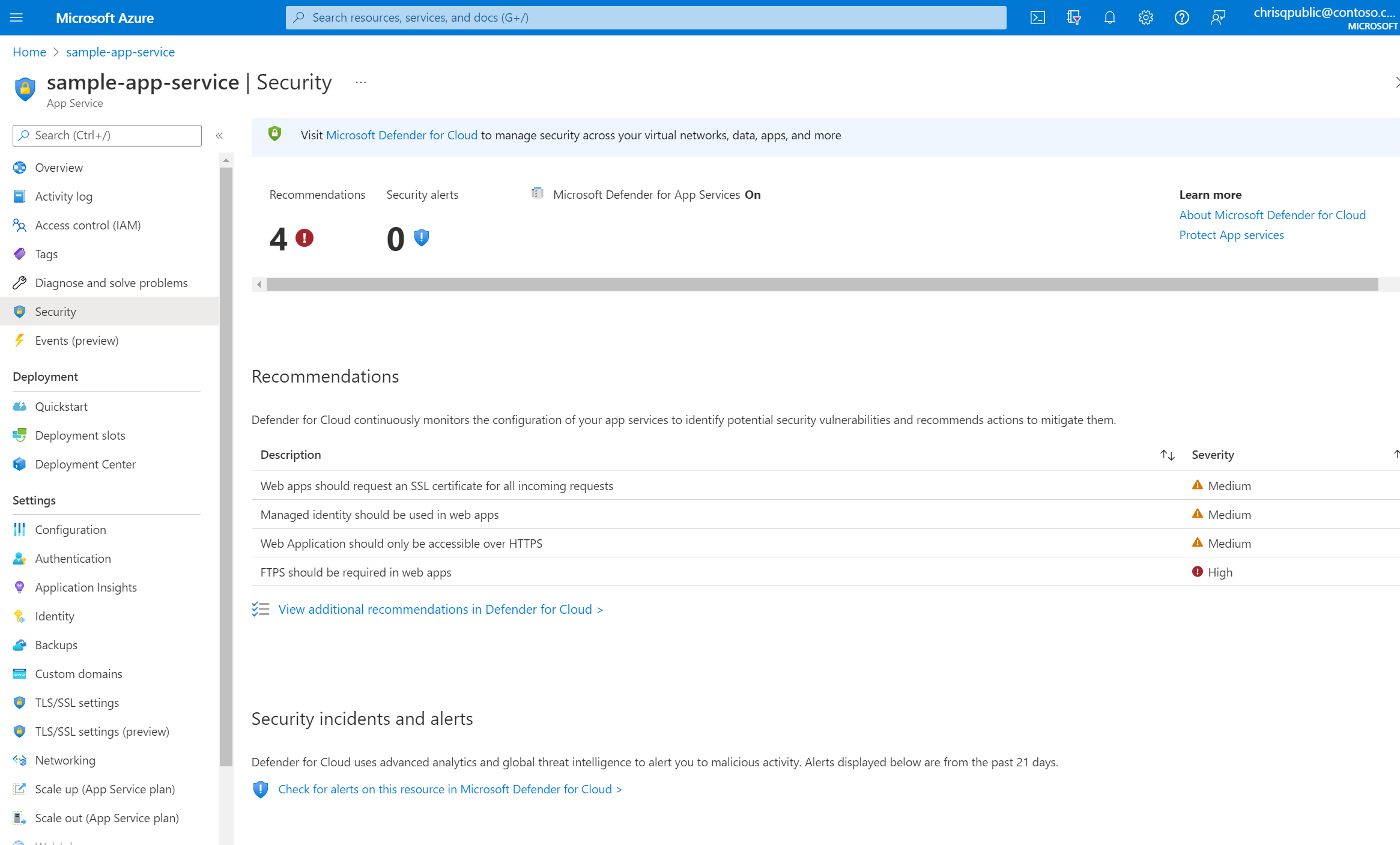 App Service Security blade sample