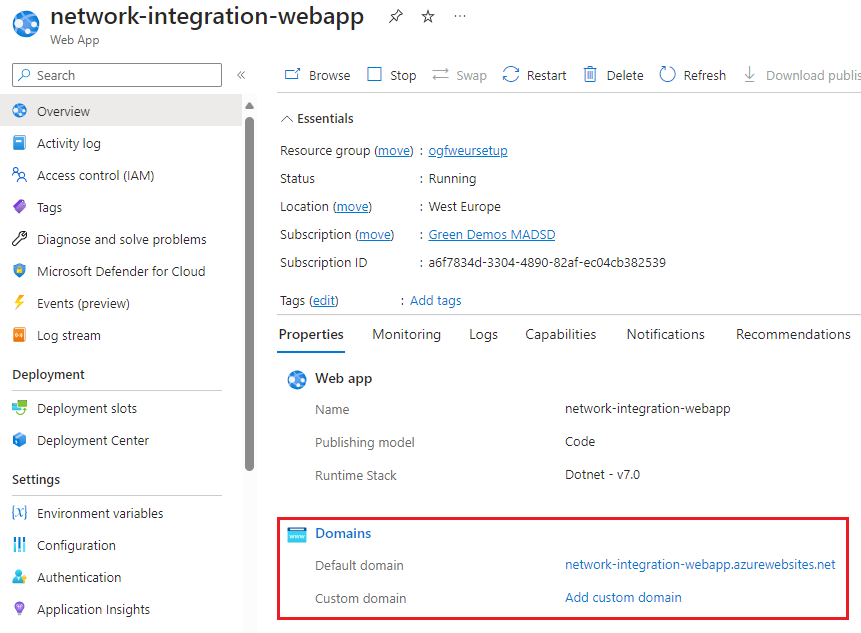 Azure portal domain names