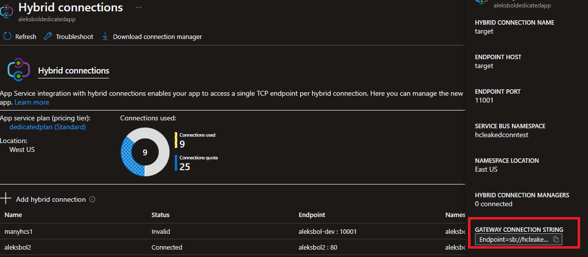 Hybrid Connection gateway connection string